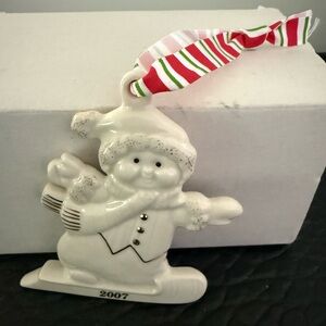 Lenox Lenox Merrily Yours 2007 Snowboy Christmas Tree White Ceramic Ornament